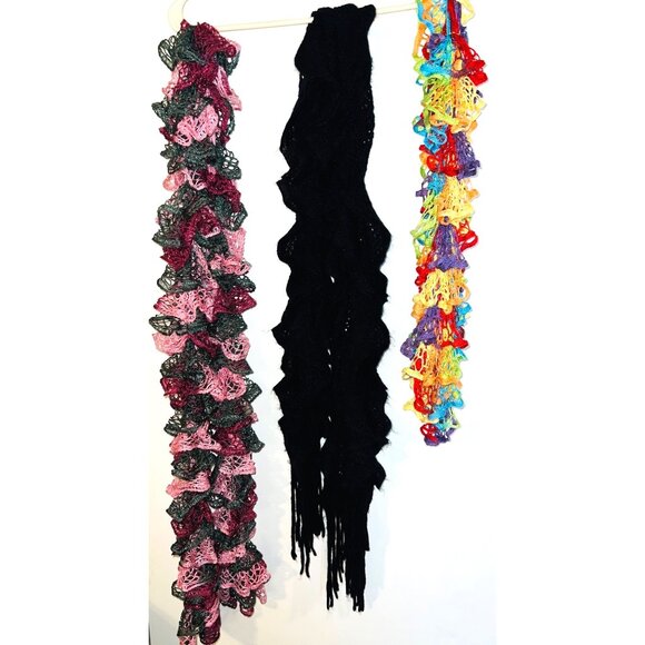 Crochet Knit Ruffle Scarves Set Of 3 Multicolor & Black Lightweight Womens - Picture 1 of 1